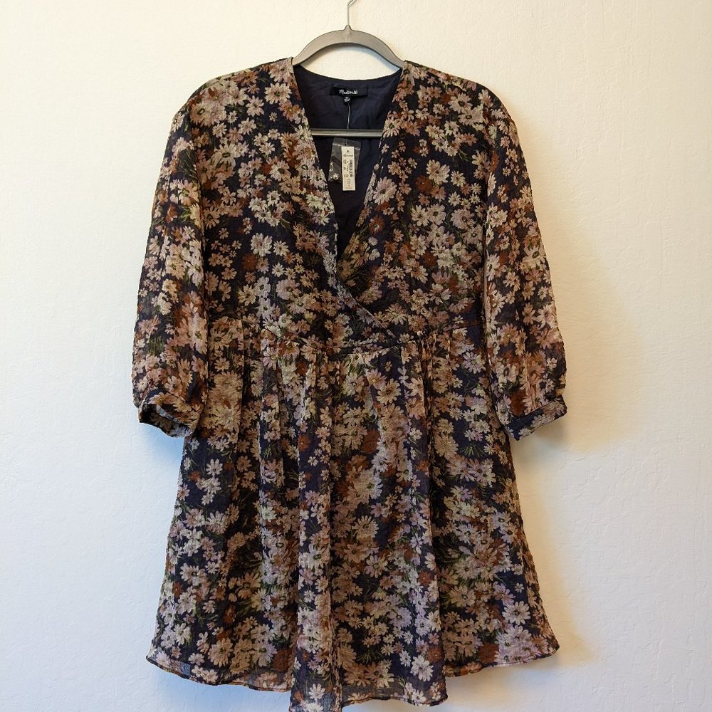 DRAWSTRING FAUX-WRAP MINI DRESS IN DAISY REVERIE